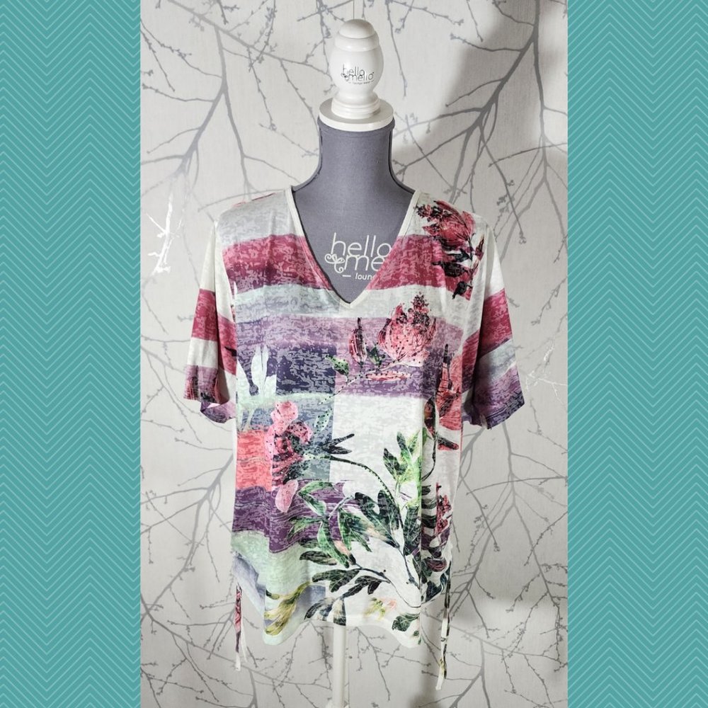 Laura Plus Colorful Striped Floral Burnout Tee